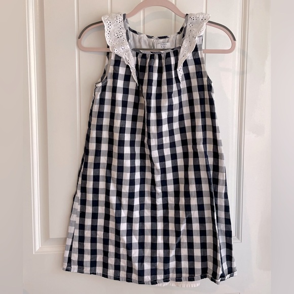 Crown & Ivy Navy Blue/White Eyelet Lace Plaid Check Cotton Dress Sz 16 in EUC - Picture 2 of 4
